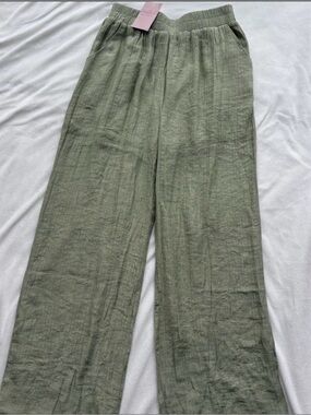 Olive Green Straight-Leg Linen Pants Size Medium Brand new with tags